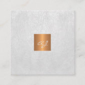 モノグラムエレガント高級ホワイトレザー金ゴールド銅 スクエア名刺 (正面)
