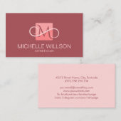 モノグラムエレガント – サーモンピンクとラベンダー赤面 名刺 (正面/裏面)