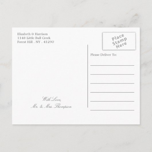 モノグラムエレガント、ティール（緑がかった色）ホタテビーチ日付の保存 案内ポストカード (裏面)