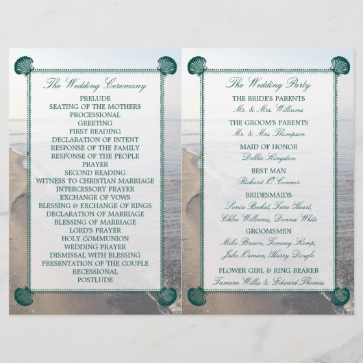 モノグラムエレガント&ティール(緑がかった色)ホタテビーチ結婚式 (裏面)