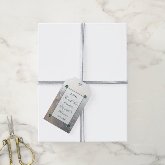 モノグラムエレガント&ティール(緑がかった色)ホタテビーチ結婚式 ギフトタグ (より糸付き)