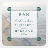 モノグラムエレガント&ティール（緑がかった色）ホタテビーチ結婚式 スクエアシール (正面)