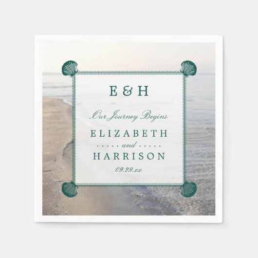 モノグラムエレガント&ティール(緑がかった色)ホタテビーチ結婚式 スタンダードカクテルナプキン (正面)