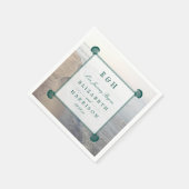 モノグラムエレガント&ティール(緑がかった色)ホタテビーチ結婚式 スタンダードカクテルナプキン (角)