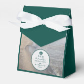 モノグラムエレガント&ティール（緑がかった色）ホタテビーチ結婚式 フェイバーボックス (正面サイド)