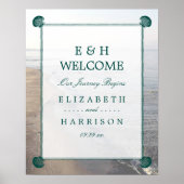 モノグラムエレガント&ティール(緑がかった色)ホタテビーチ結婚式 ポスター (正面)