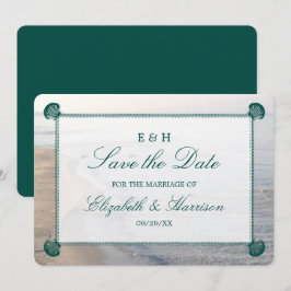 モノグラムエレガント、ティール（緑がかった色）ホタテビーチ セーブザデート