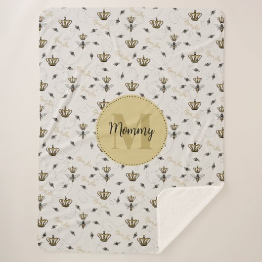 モノグラムエレガント&ネーム金ゴールドクラウン&クイーンビー シェルパブランケット (正面)
