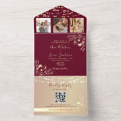 モノグラムエレガント・ブルゴーニュと金ゴールド結婚ズ オールインワン招待状 (内側)