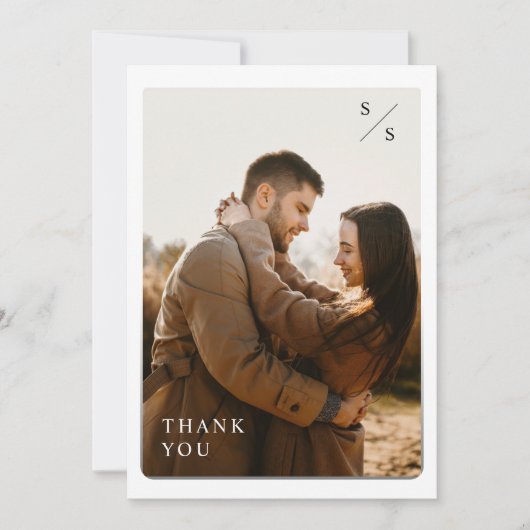 モノグラムエレガント・ボホ結婚の写真 サンキューカード (正面)