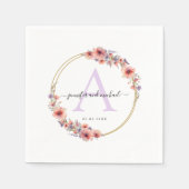 モノグラムエレガント、ワイルドフラワー結婚、サークルズ スタンダードカクテルナプキン (正面)