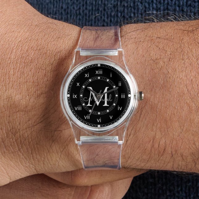 モノグラムエレガントgroomsmenブラック&ホワイト 腕時計 (クリエイターアップロード済み)