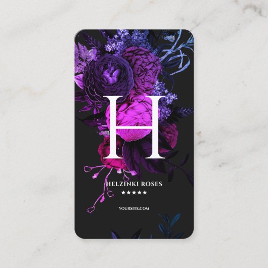モノグラムエレガントHフローラバラダークパープルブルー 名刺 (正面)