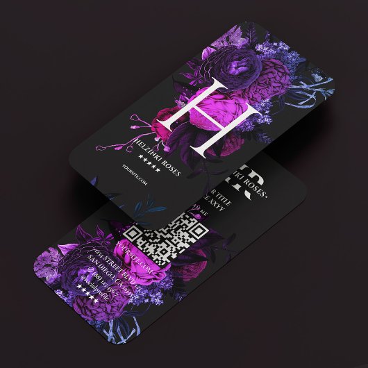 モノグラムエレガントHフローラバラダークパープルブルー 名刺