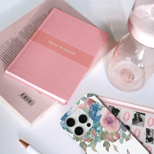 モノグラムエレガントMピンクアクアウォーターカラーバラ Case-Mate iPhoneケース