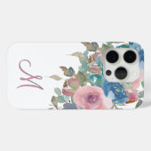 モノグラムエレガントMピンクアクアウォーターカラーバラ Case-Mate iPhoneケース (裏面 (横))