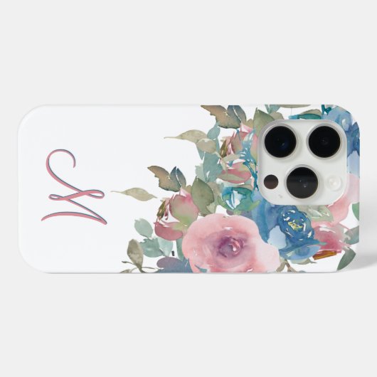 モノグラムエレガントMピンクアクアウォーターカラーバラ Case-Mate iPhoneケース (裏面 (横))