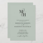 モノグラムエレガントQRコードRSVP Sage Green結婚's 招待状 (正面/裏面)