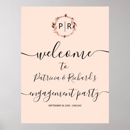 モノグラムエンゲージメントパーティーウェルカムサイン フォームボード ポスター (正面)