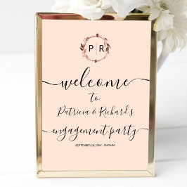 モノグラムエンゲージメントパーティーウェルカムサイン フォームボード ポスター
