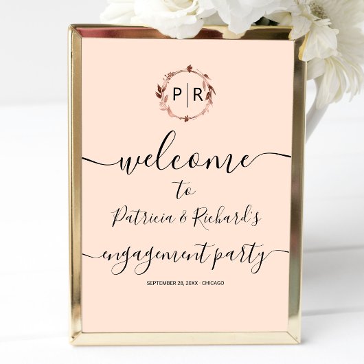 モノグラムエンゲージメントパーティーウェルカムサイン フォームボード ポスター
