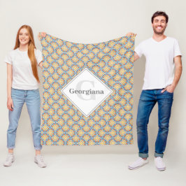 モノグラムエーゲの夏のオレンジとレモンのファン フリースブランケット