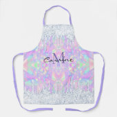 モノグラムオパール滴虹色アイスグリッター名 エプロン (正面)
