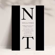 モノグラムオフホワイト&ブラックタイポグラフィ結婚ズ