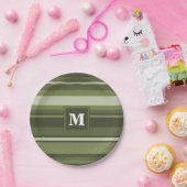 モノグラムオリーブストライプグリーン ペーパープレート (パーティー)