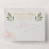 モノグラムオリーブ結婚ブランチエレガントのフェイク金ゴールド オールインワン招待状 (裏面)