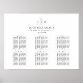 モノグラムオリーブ結婚リーフの6つのテーブル座席表 ポスター (正面)