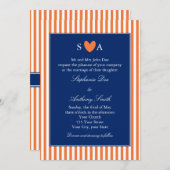 モノグラムオレンジと青ストライプ色の白王室のい 招待状 (正面/裏面)