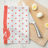 モノグラムオレンジコーラルアンドホワイト水玉模様 キッチンタオル (四つ折り)