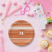 モノグラムオレンジストライプ色 ペーパープレート (パーティー)