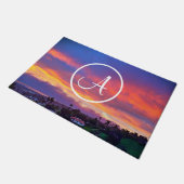 モノグラムオレンジブルーイエローサンセットコースタルフォト ドアマット (アングル)