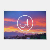 モノグラムオレンジブルーイエローサンセットコースタルフォト ドアマット (正面)