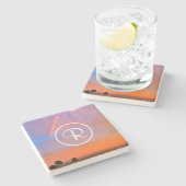 モノグラムオレンジブルーサンセットレインボースタイリッシュト ストーンコースター (横)