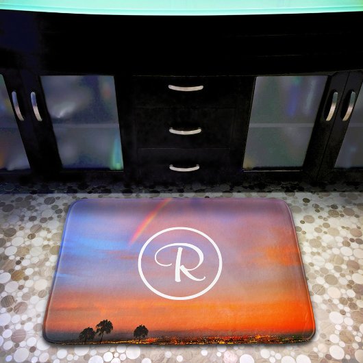 モノグラムオレンジブルーサンセットレインボーモダント バスマット