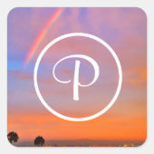 モノグラムオレンジブルーサンセットレインボー写真 スクエアシール (正面)