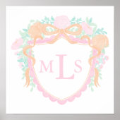 モノグラムオレンジ秋パンプキンクレストパーティー標識 ポスター (正面)