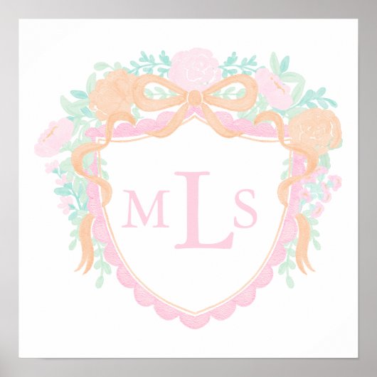 モノグラムオレンジ秋パンプキンクレストパーティー標識 ポスター (正面)