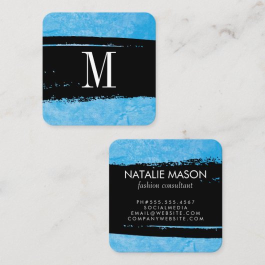 モノグラムオンブルー表グランジ情表現 スクエア名刺 (正面/裏面)