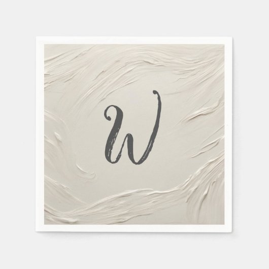モノグラムオン抽象芸術アイボリーテクスチャ スタンダードカクテルナプキン (正面)