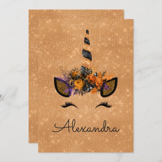 モノグラムオータルスパークルユニコーン誕生日 招待状 (正面/裏面)