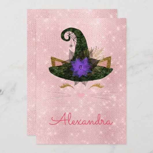 モノグラムオータルスパークル子猫誕生日 招待状 (正面/裏面)