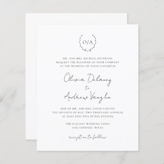 モノグラムオールインワンバジェット結婚式招待状 (正面/裏面)