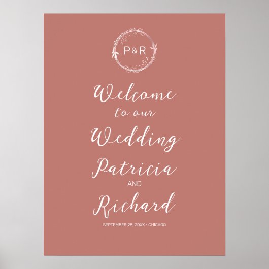 モノグラムオールドバラ結婚のウェルカムサインボード ポスター (正面)