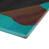 モノグラムカウブラウンおよびティール(緑がかった色)プリント カッティングボード (角)