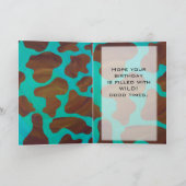 モノグラムカウブラウンおよびティール(緑がかった色)プリント カード (内部)