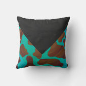 モノグラムカウブラウンおよびティール(緑がかった色)プリント クッション (裏面)